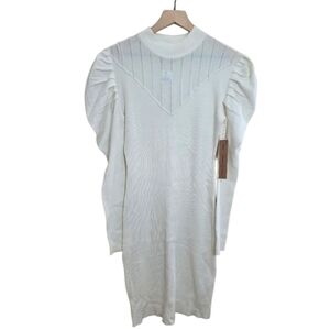 Almost Famous Sweater Dress Ribbed Puff Sleeves White XL New